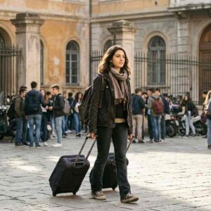 Studente delle superiori pronto per un'esperienza di studio all'estero